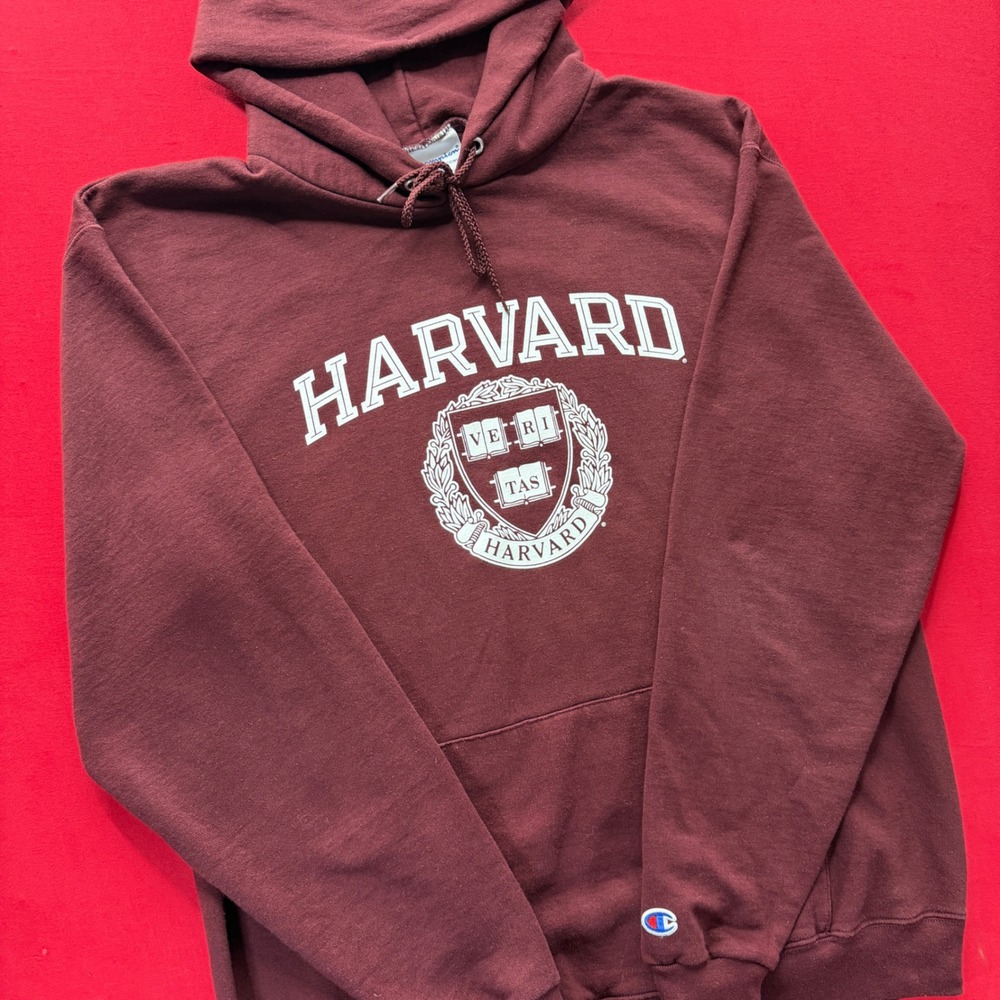 Vintage 90s Champion Harvard University Hoodie Maroon Mens Large College sweater